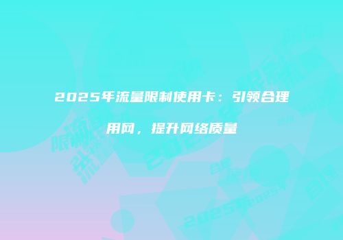 2025年流量限制使用卡:引领合理用网,提升网络质量