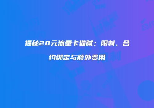 揭秘20元流量卡猫腻：限制、合约绑定与额外费用