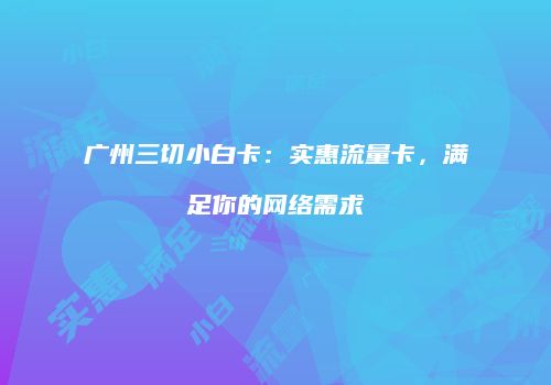 广州三切小白卡:实惠流量卡,满足你的网络需求