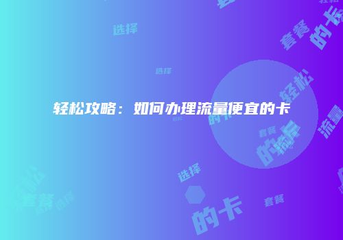 轻松攻略:如何办理流量便宜的卡