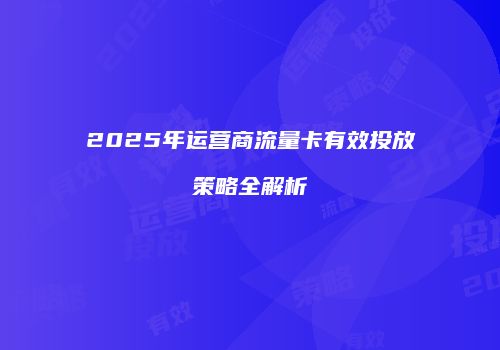 2025年运营商流量卡有效投放策略全解析