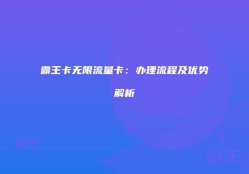 霸王卡无限流量卡:办理流程及优势解析