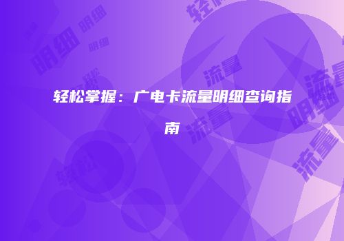轻松掌握:广电卡流量明细查询指南