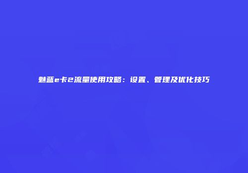 魅蓝e卡2流量使用攻略:设置、管理及优化技巧