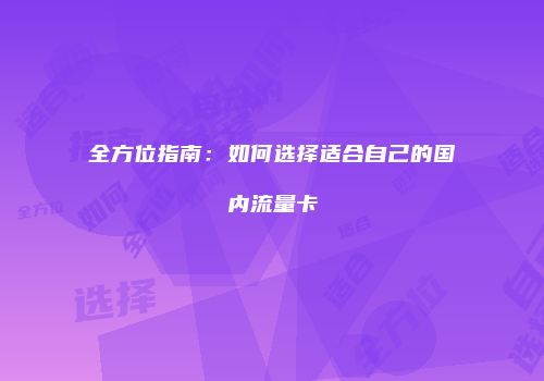 全方位指南:如何选择适合自己的国内流量卡