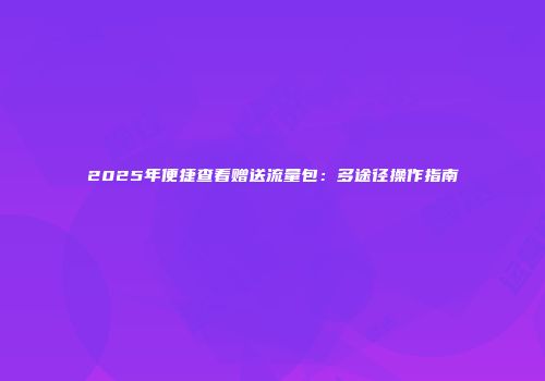 2025年便捷查看赠送流量包:多途径操作指南