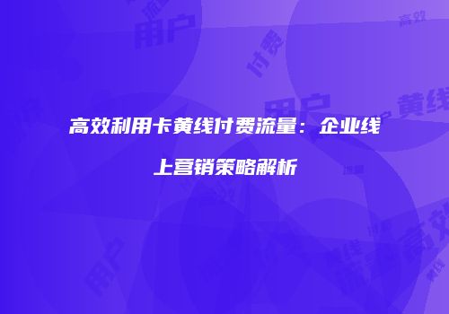 高效利用卡黄线付费流量:企业线上营销策略解析