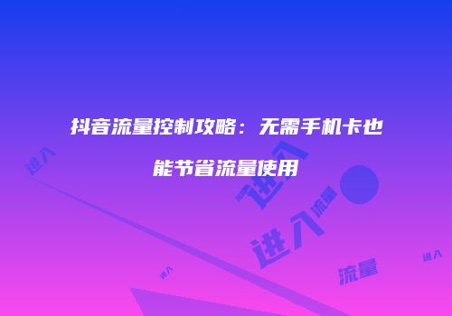 抖音流量控制攻略：无需手机卡也能节省流量使用