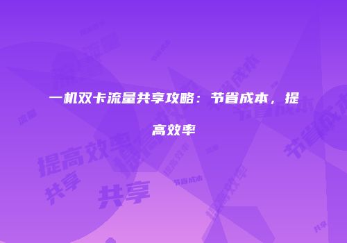 一机双卡流量共享攻略:节省成本,提高效率