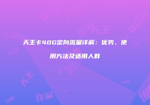 天王卡40G定向流量详解：优势、使用方法及适用人群