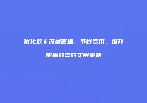 优化双卡流量管理:节省费用,提升使用效率的实用策略