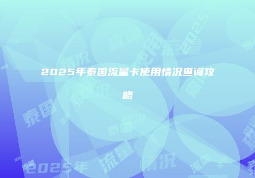 2025年泰国流量卡使用情况查询攻略