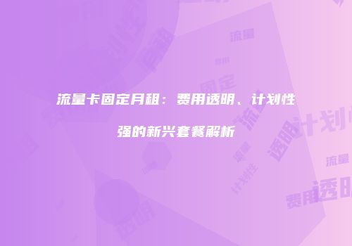 流量卡固定月租:费用透明、计划性强的新兴套餐解析