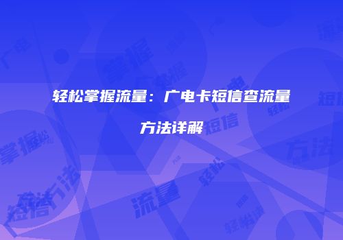 轻松掌握流量:广电卡短信查流量方法详解