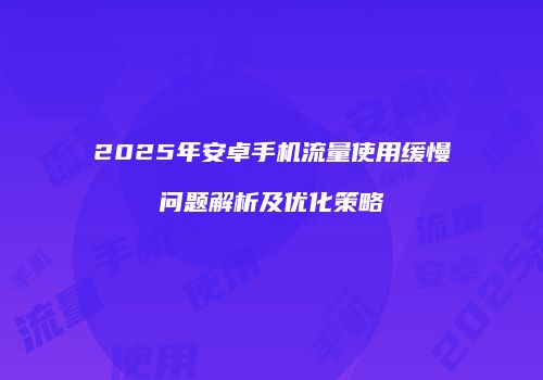 2025年安卓手机流量使用缓慢问题解析及优化策略