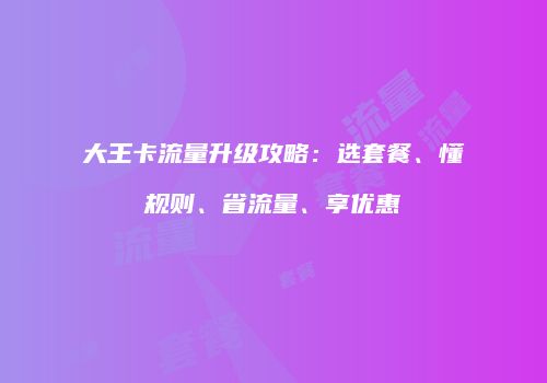 大王卡流量升级攻略：选套餐、懂规则、省流量、享优惠