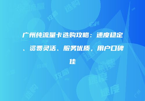 广州纯流量卡选购攻略:速度稳定、资费灵活、服务优质,用户口碑佳