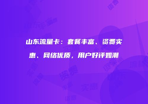 山东流量卡:套餐丰富、资费实惠、网络优质,用户好评如潮