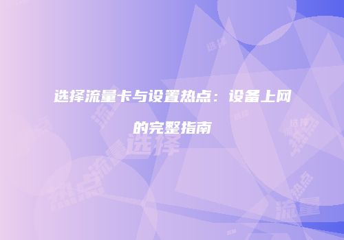 选择流量卡与设置热点：设备上网的完整指南