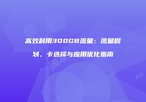 高效利用300GB流量：流量规划、卡选择与应用优化指南