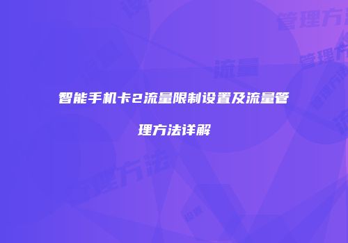 智能手机卡2流量限制设置及流量管理方法详解