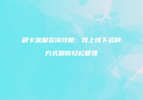 副卡流量查询攻略：线上线下多种方式助你轻松管理
