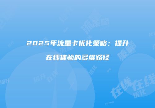 2025年流量卡优化策略:提升在线体验的多维路径