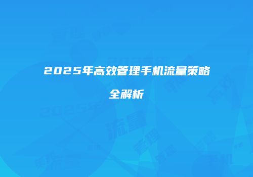 2025年高效管理手机流量策略全解析