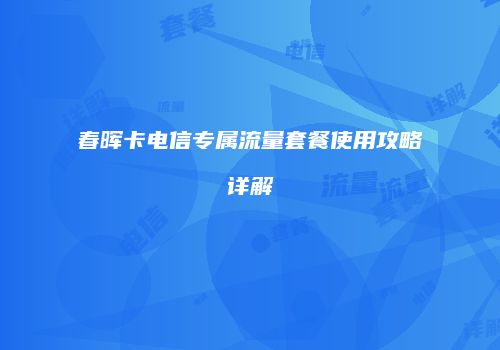 春晖卡电信专属流量套餐使用攻略详解