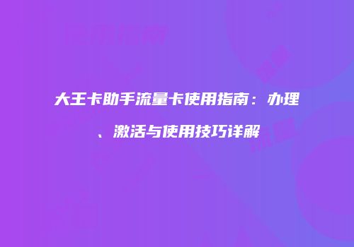 大王卡助手流量卡使用指南:办理、激活与使用技巧详解
