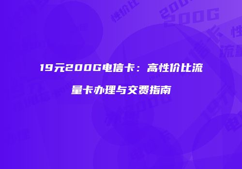 19元200G电信卡:高性价比流量卡办理与交费指南