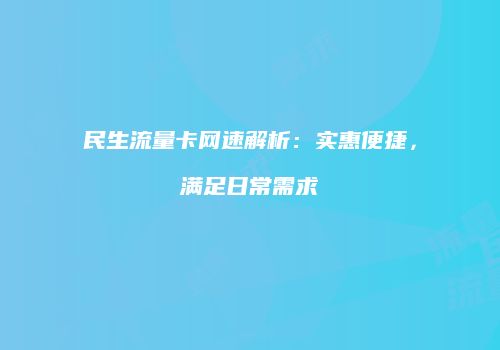 民生流量卡网速解析:实惠便捷,满足日常需求