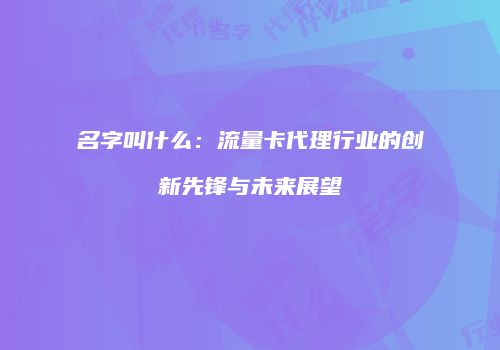 名字叫什么：流量卡代理行业的创新先锋与未来展望
