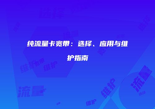纯流量卡宽带：选择、应用与维护指南