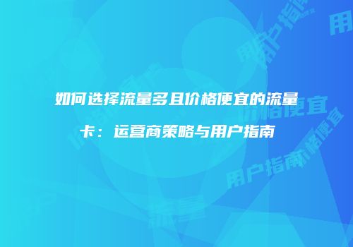 如何选择流量多且价格便宜的流量卡：运营商策略与用户指南