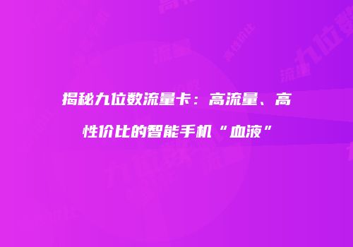 揭秘九位数流量卡:高流量、高性价比的智能手机“血液”