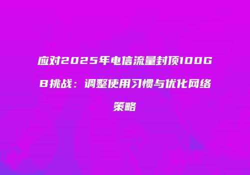 应对2025年电信流量封顶100GB挑战：调整使用习惯与优化网络策略
