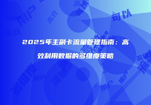 2025年主副卡流量管理指南：高效利用数据的多维度策略