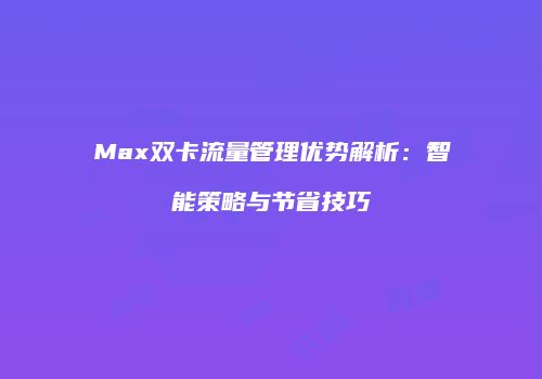 Max双卡流量管理优势解析：智能策略与节省技巧
