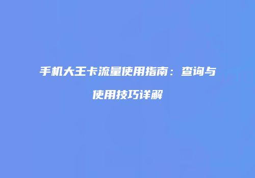 手机大王卡流量使用指南：查询与使用技巧详解