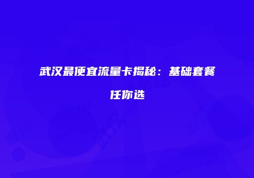 武汉最便宜流量卡揭秘：基础套餐任你选