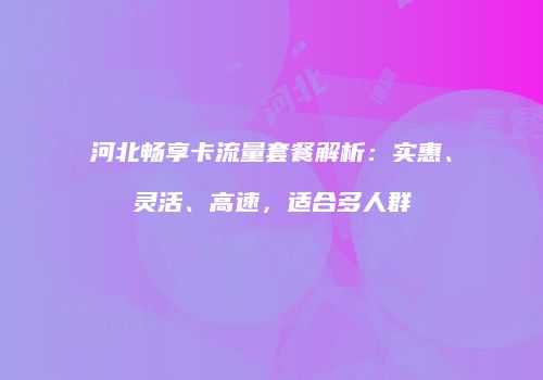 河北畅享卡流量套餐解析：实惠、灵活、高速，适合多人群