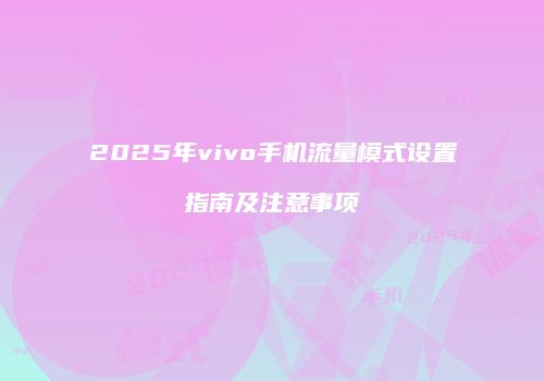 2025年vivo手机流量模式设置指南及注意事项