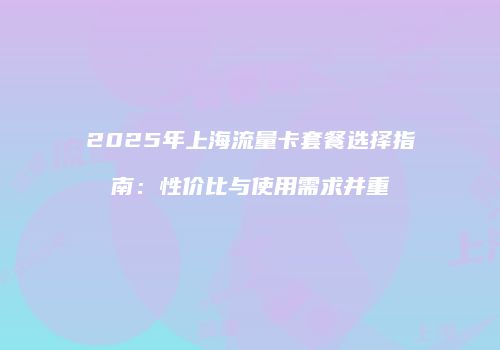 2025年上海流量卡套餐选择指南：性价比与使用需求并重