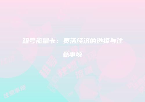 租号流量卡：灵活经济的选择与注意事项