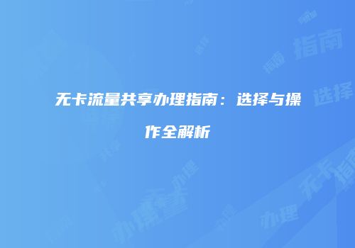 无卡流量共享办理指南:选择与操作全解析