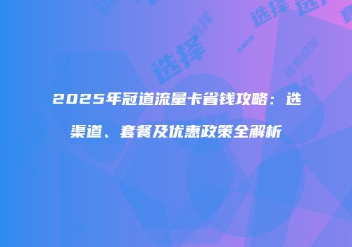 2025年冠道流量卡省钱攻略:选渠道、套餐及优惠政策全解析