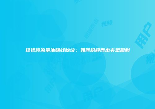短视频流量池赚钱秘诀：如何脱颖而出实现盈利