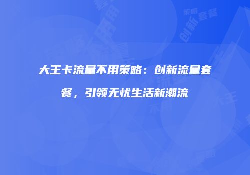 大王卡流量不用策略：创新流量套餐，引领无忧生活新潮流
