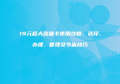 19元超大流量卡使用攻略：选择、办理、管理及节省技巧